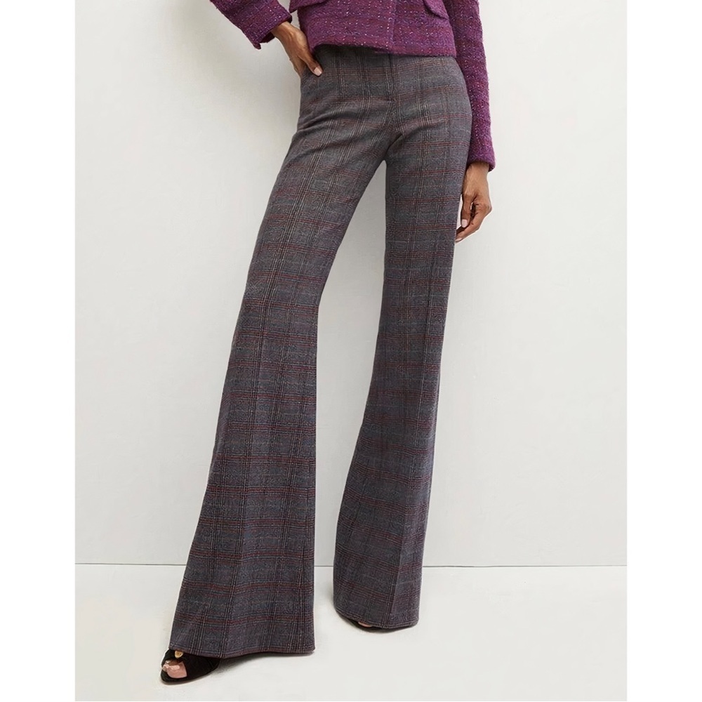 NWT Veronica Beard Plaid High-Waist Flared Lebone Trouser Pants